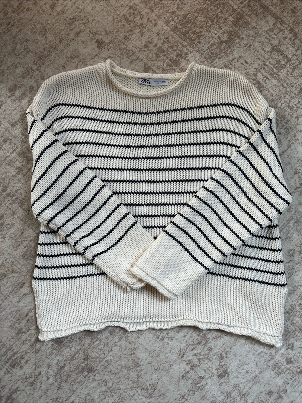 Zara Cream and Blue Striped Knit Sweater